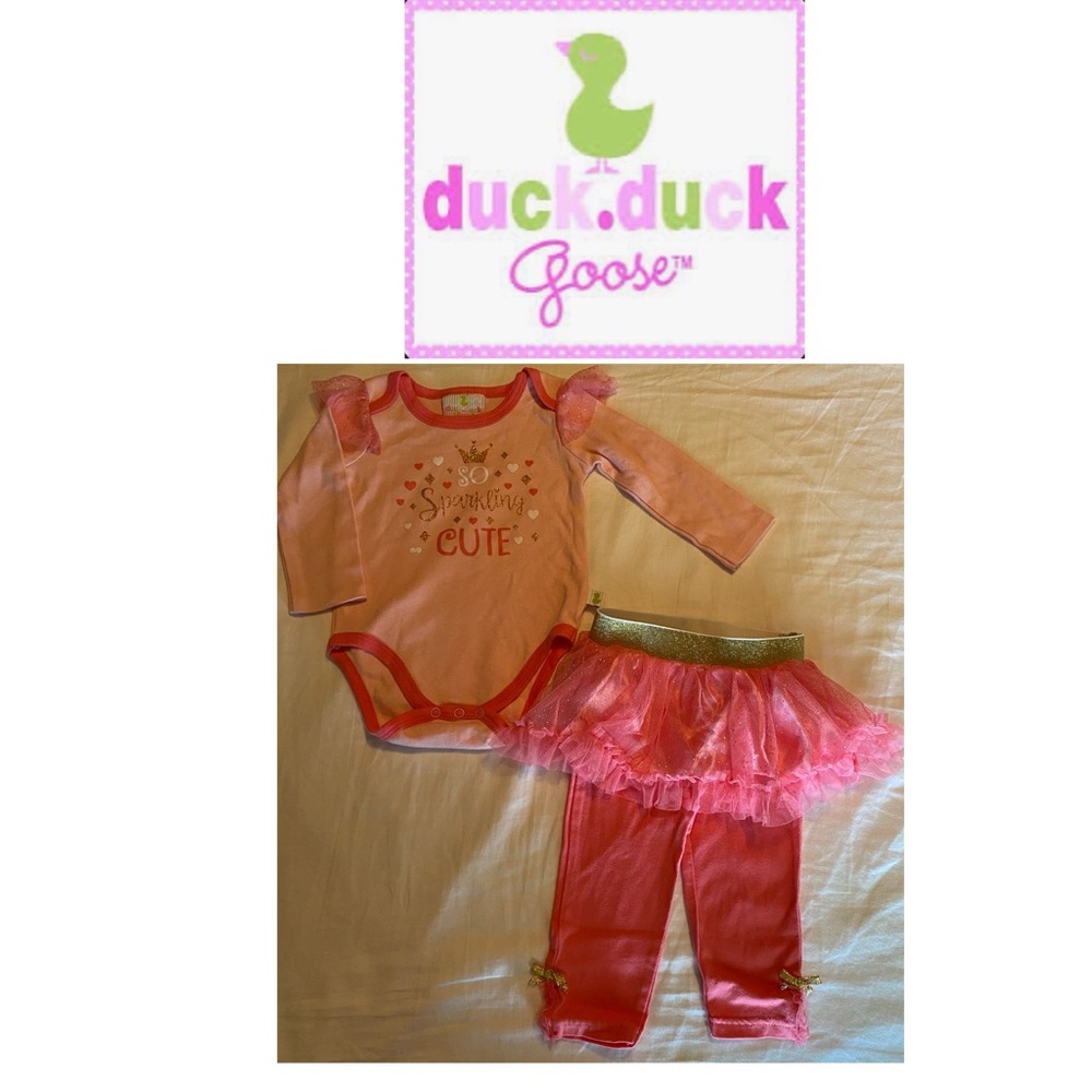 6/$20 Duck Duck Goose 2-Piece long Sleeve Outfit Sparkly 2 Layer skirt 6-9M